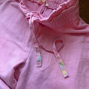 LoveShackFancy Pink Joggers XS Patchwork Accents